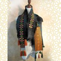 Wintry Narrow Scarf with Palestinian Embroidery 