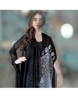 Chiffon shawl with gray Palestinian embroidery