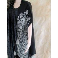 Chiffon shawl with gray Palestinian embroidery 