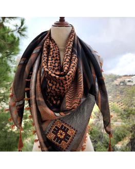 Keffiyeh scarf with Palestinian Hand Hmbroidery