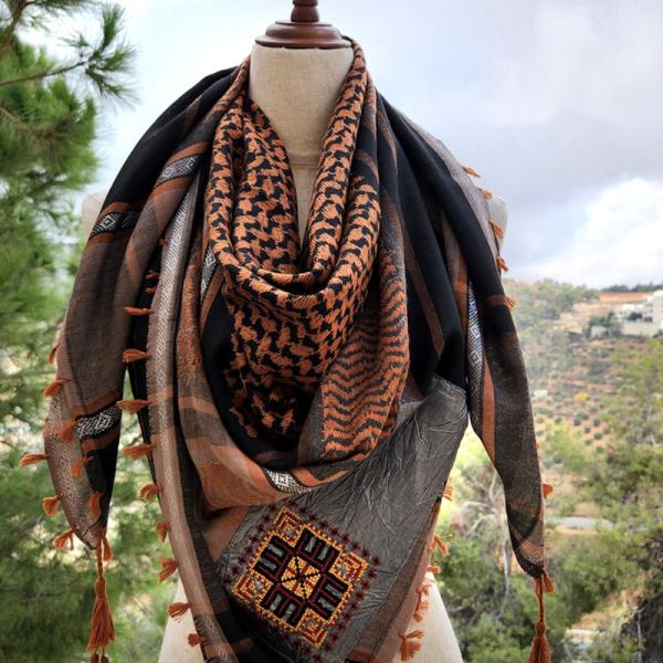 Keffiyeh scarf with Palestinian Hand Hmbroidery
