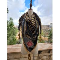 Keffiyeh scarf with Palestinian Hand Hmbroidery 