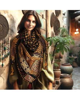 Keffiyeh scarf with Palestinian Embroidery and strases