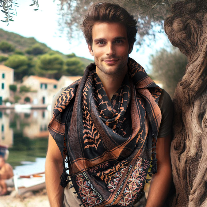 Keffiyeh scarf with Palestinian Embroidery 