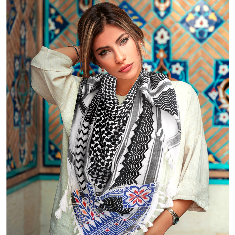  Keffiyeh scarf with Palestinian Embroidery and strases 